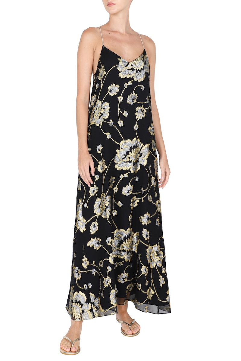 Floral Sun Dress (Black Silver Gol)