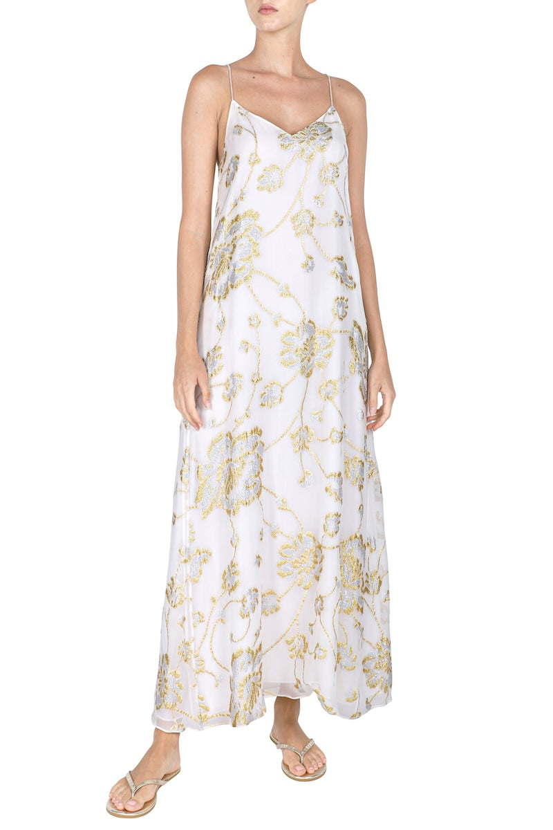 Floral Sun Dress (White Silver Gold)