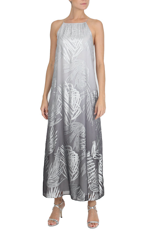 Silver Ombre Palm Racer Back Long Dress ( Silver Ombre)