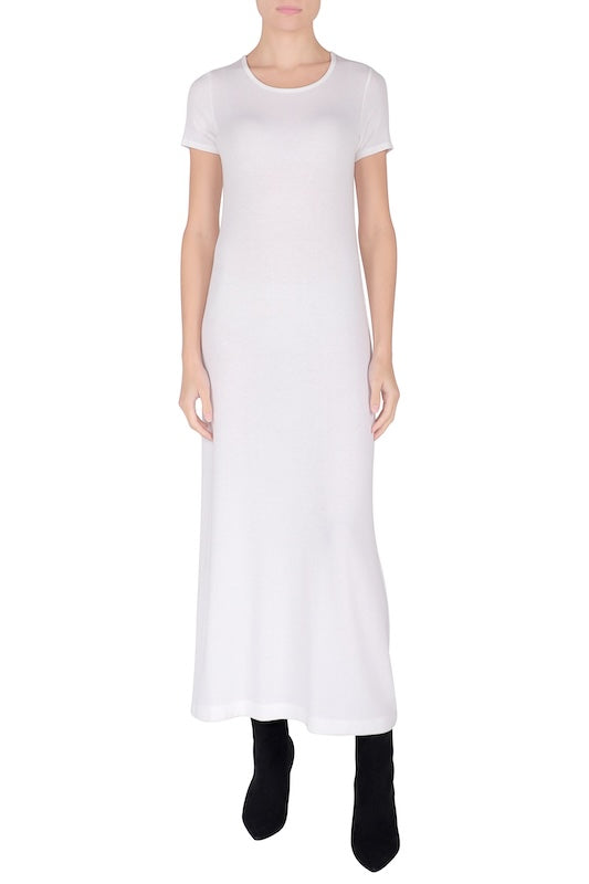 Crew Neck Short Sleeve Dress (Pure White)