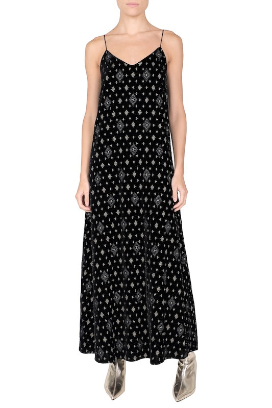 Metallic Embroidered Velour Cami Dress ( Black Gold)