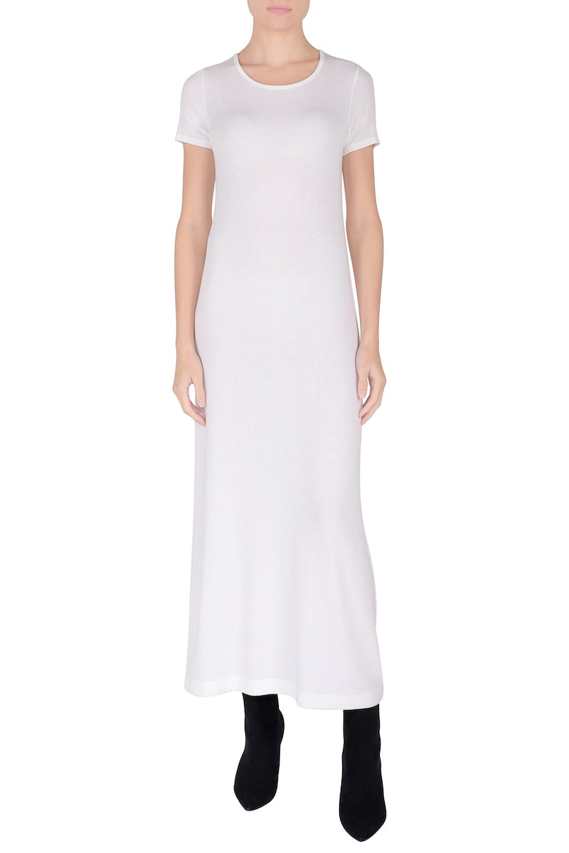 Crew Neck Short Sleeve Dress (White)