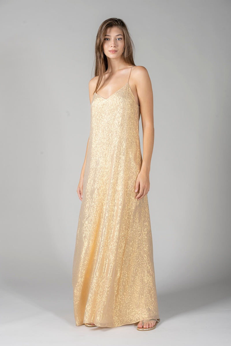 Metallic Racer Back Sun Dress (Rose Gold)