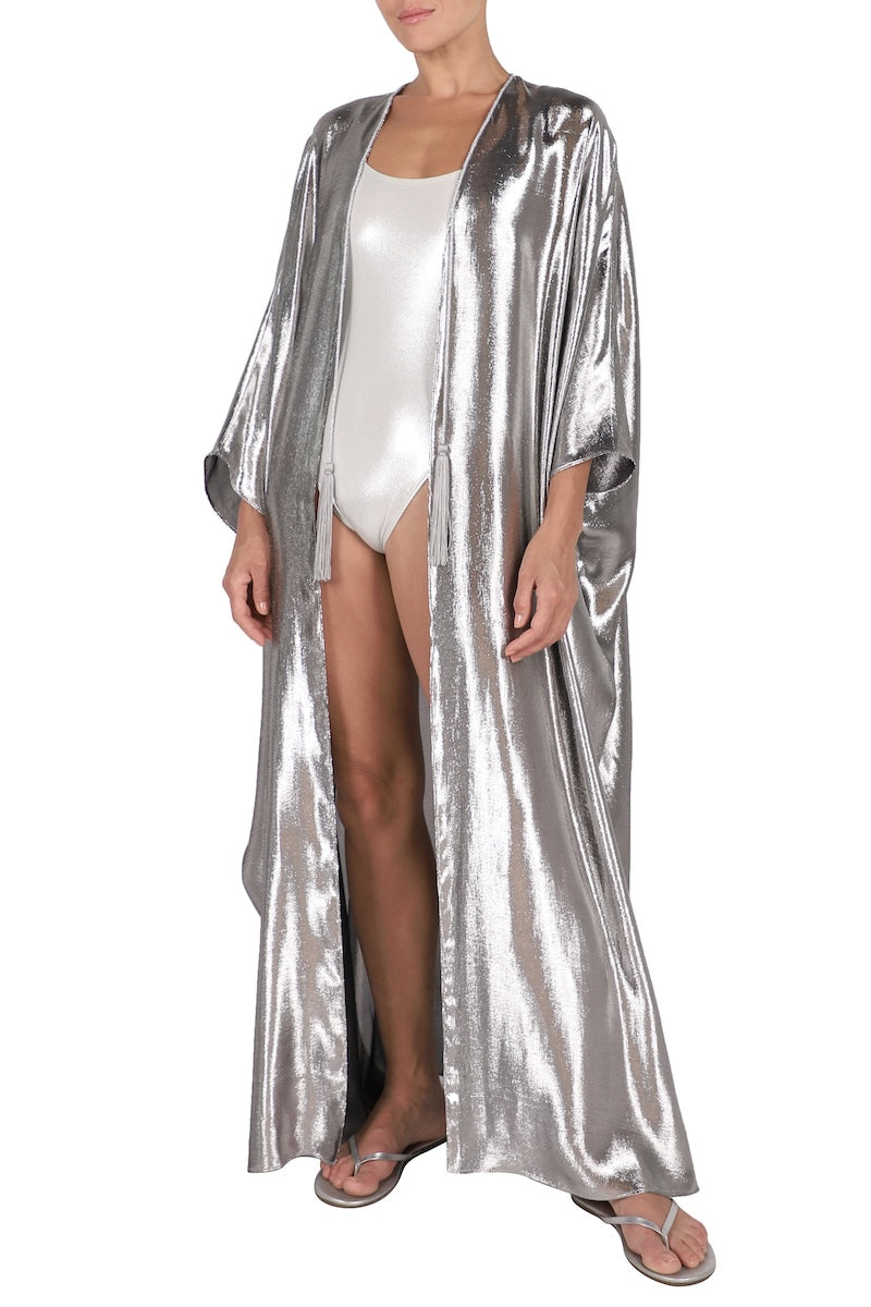 Metallic Cover Up with Handmade Tassels ( Silver)