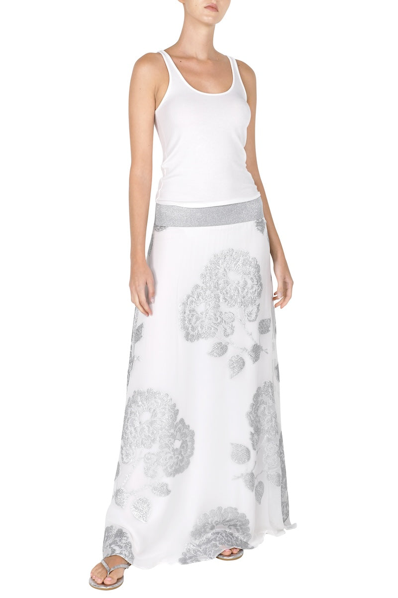 Lurex Flower Sweep Skirt ( White Silver)