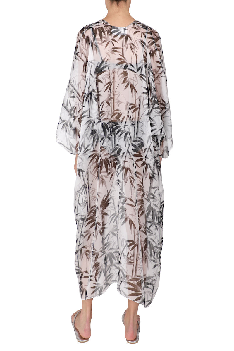 Silk Chiffon Cover Up (White Black Bamboo)