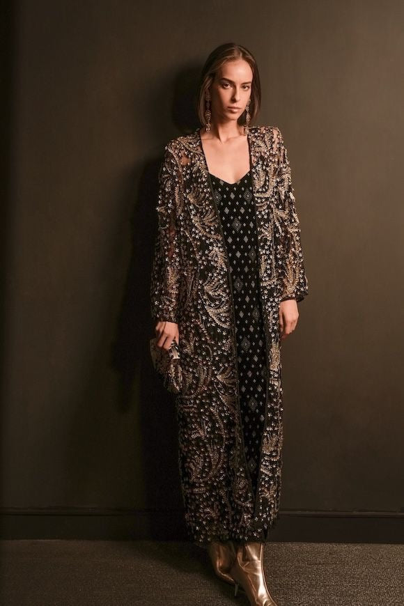 Black Gold Lace Cover Up with Flowers ( Black Gold)