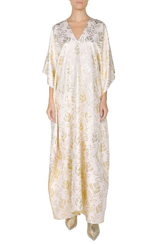 Metallic Floral Boubou ( White Gold)