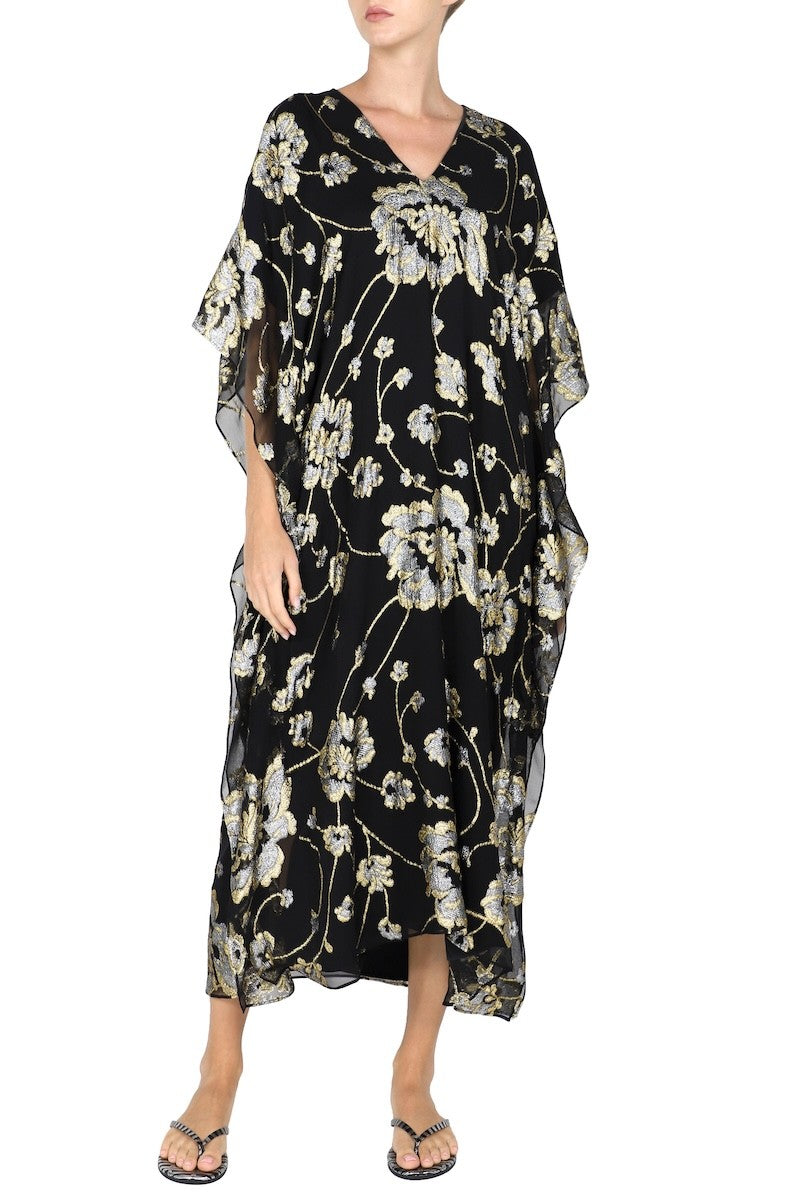 Floral Lurex Boubou ( Black Gold Silver)
