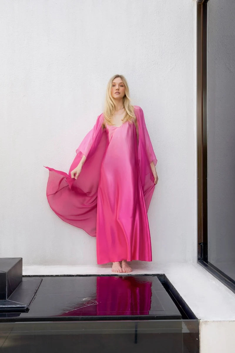 Silk Satin Ombre Cami Dress in Fuchsia Ombre