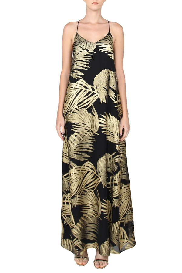 Lurex Palm Racer Back Sun Dress in Black and Gold