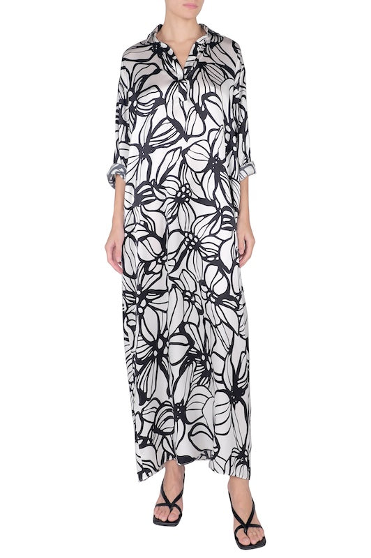 Silk Satin Polo Dress ( Hibiscus)