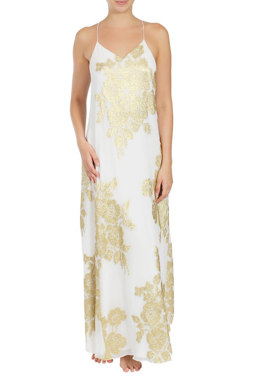 Racer Back Rose Lurex Sun Dress (White Gold)