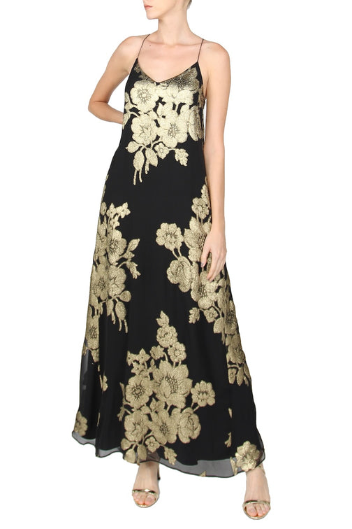 Racer Back Rose Lurex Sun Dress (Black Gold)