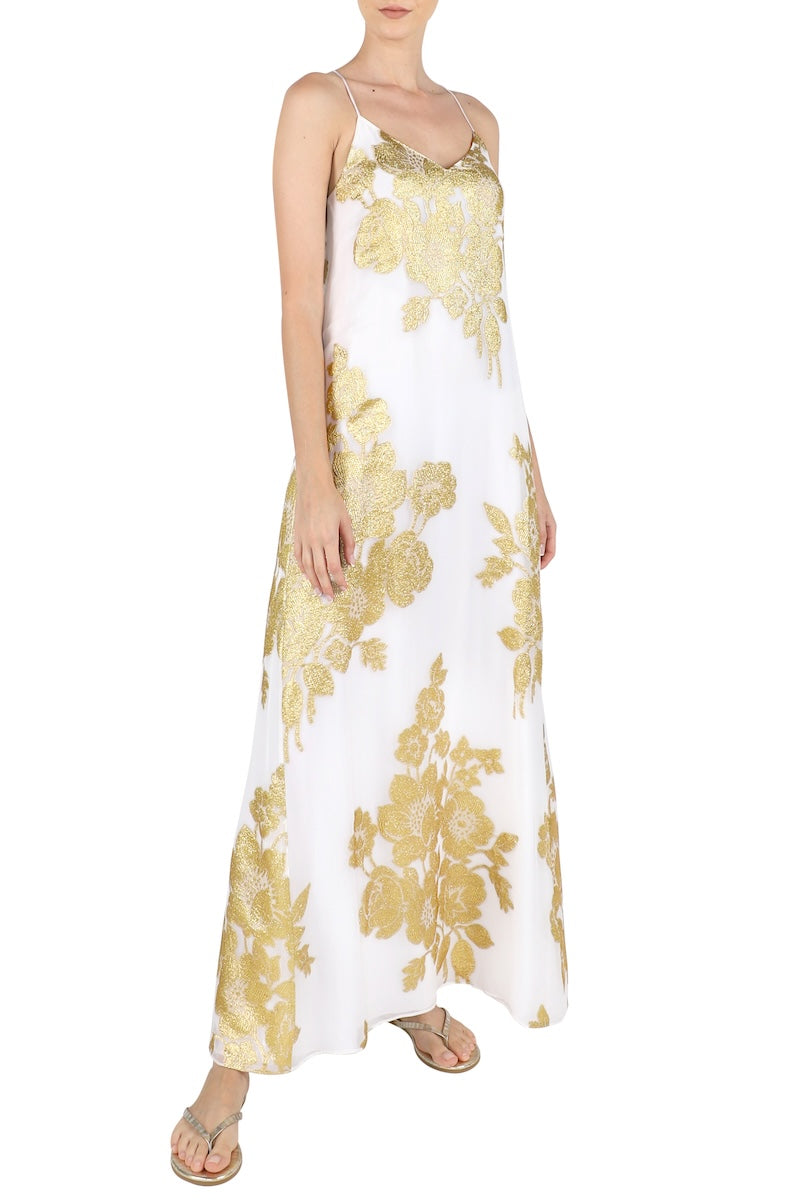 Racer Back Rose Lurex Sun Dress (White Gold)