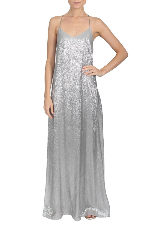 Metallic Racer Back Sun Dress (Silver)