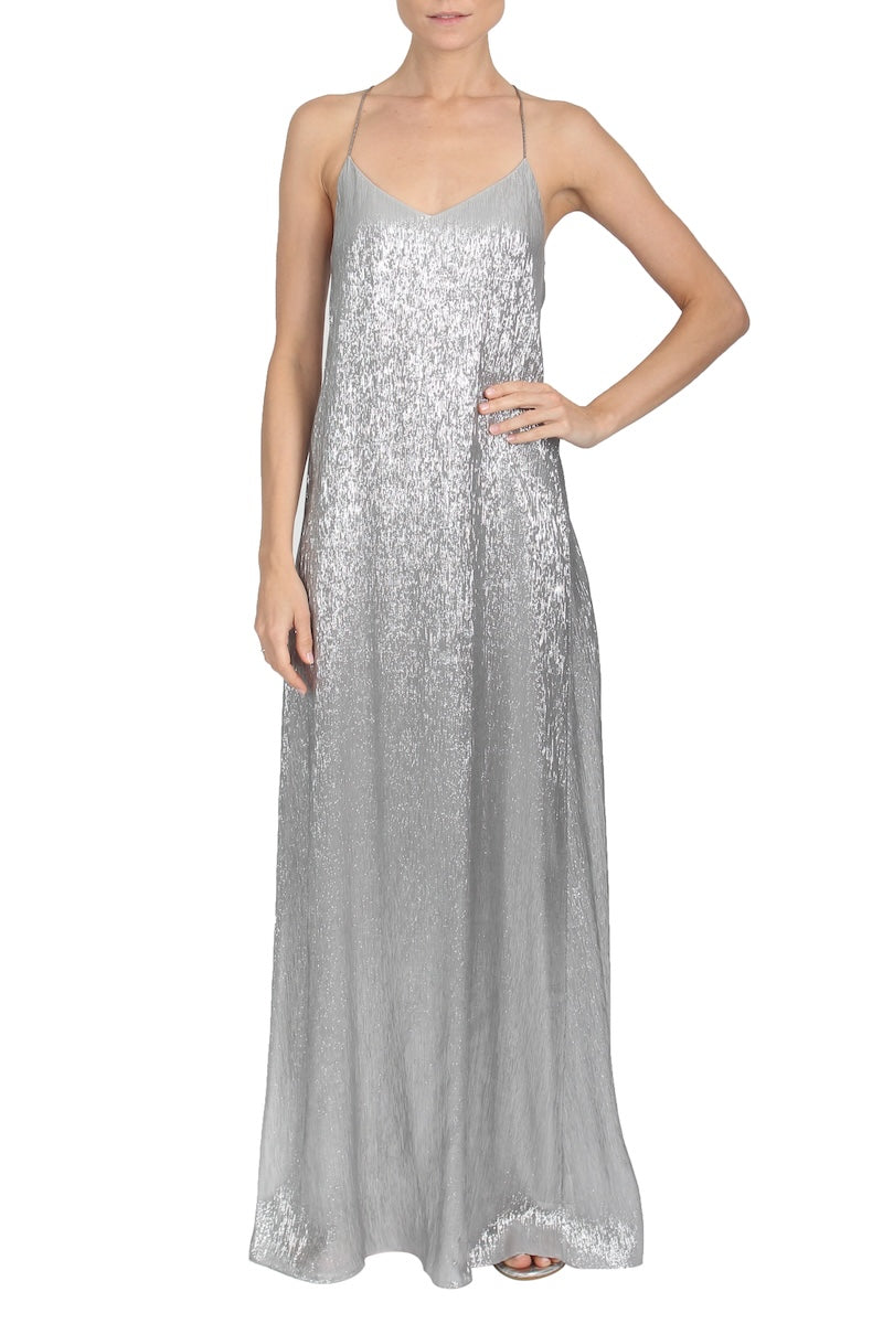 Metallic Racer Back Sun Dress (Silver)