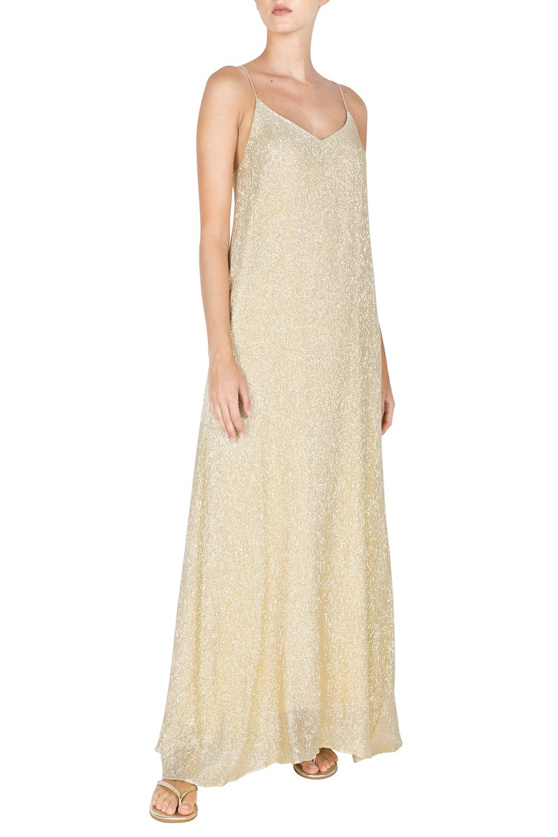 Metallic Racer Back Sun Dress (Gold)