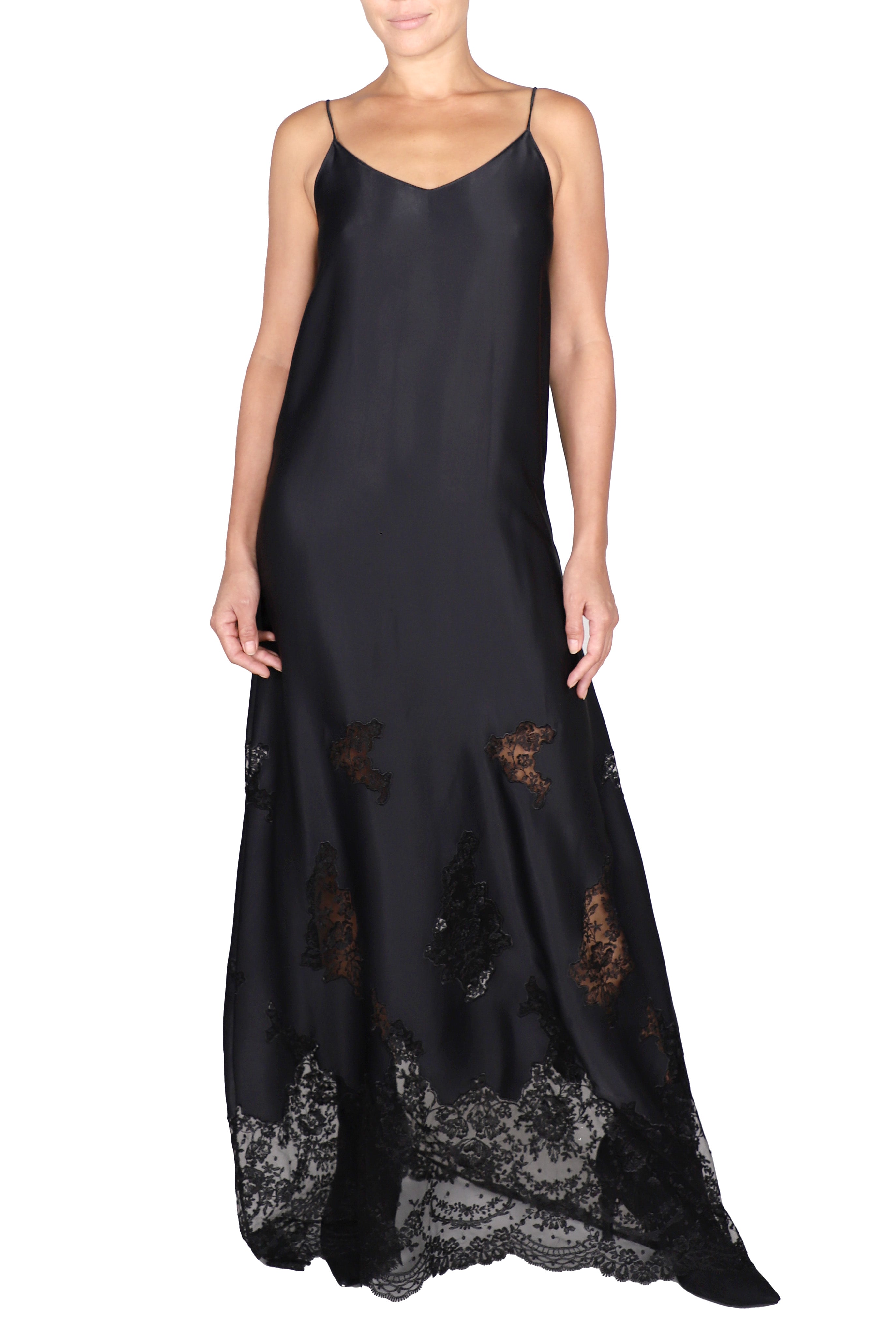 Embroidered Lace Velour Cami Dress in Black