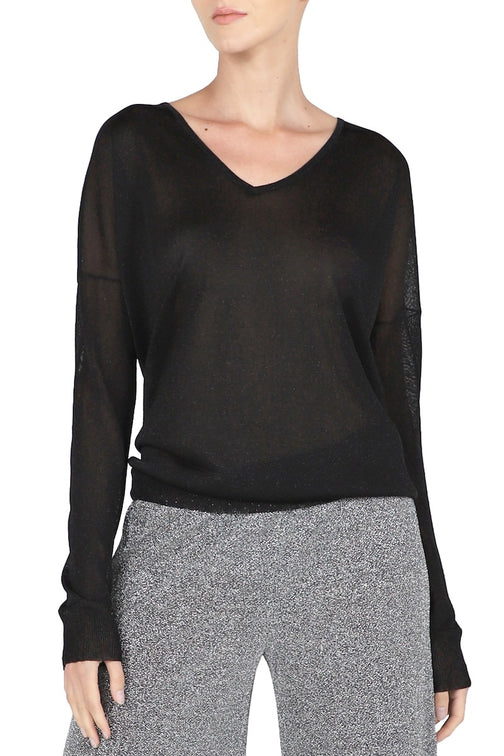 Metallic V Neck Sweater (Black)