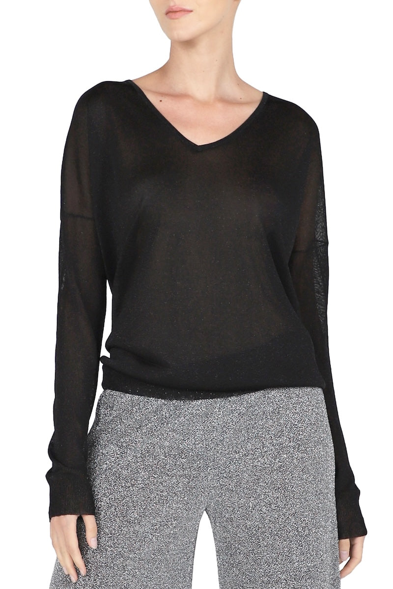 Metallic V Neck Sweater (Black)