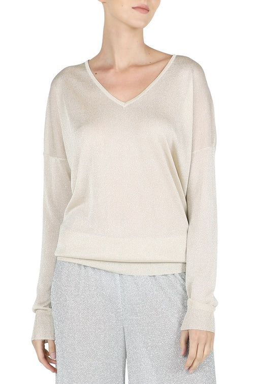 Metallic V Neck Sweater ( Light Gold)