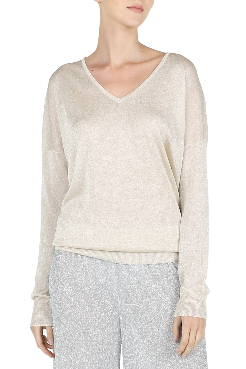 Metallic V Neck Sweater ( Light Gold)