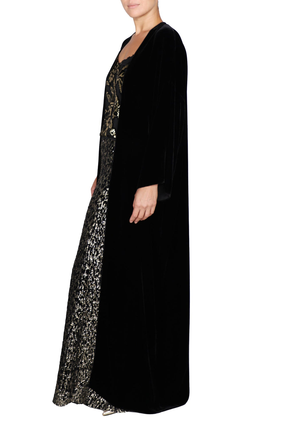 Silk Velour Cover Up with Tassels ( Black)