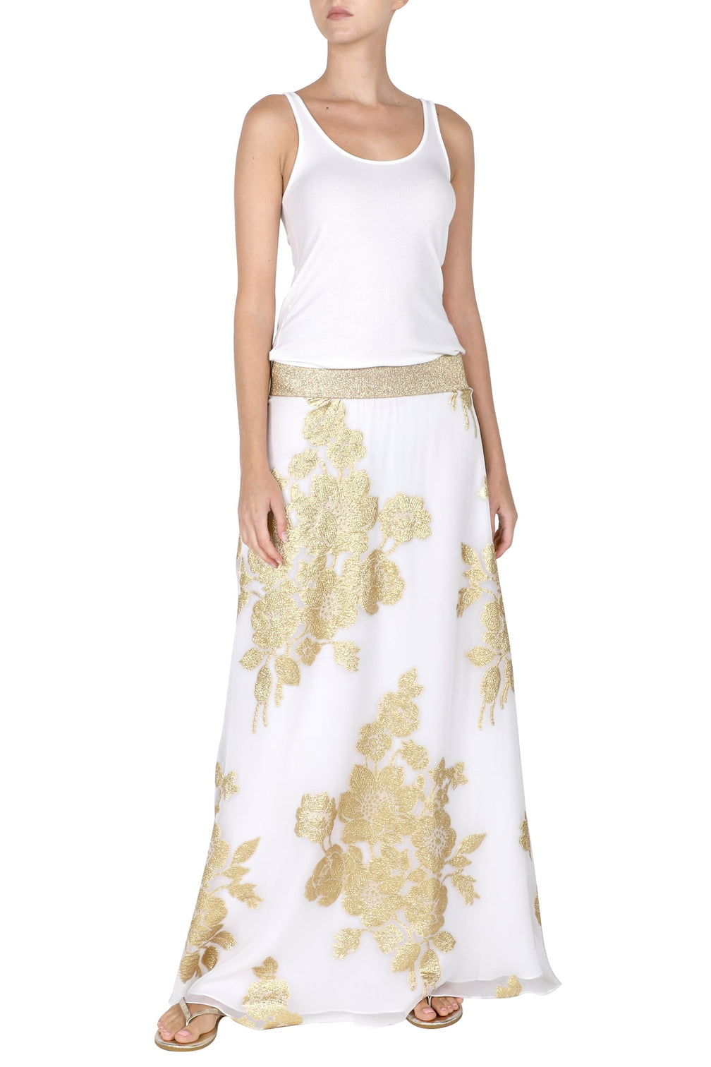 Rose Lurex Sweep Skirt (White Gold)
