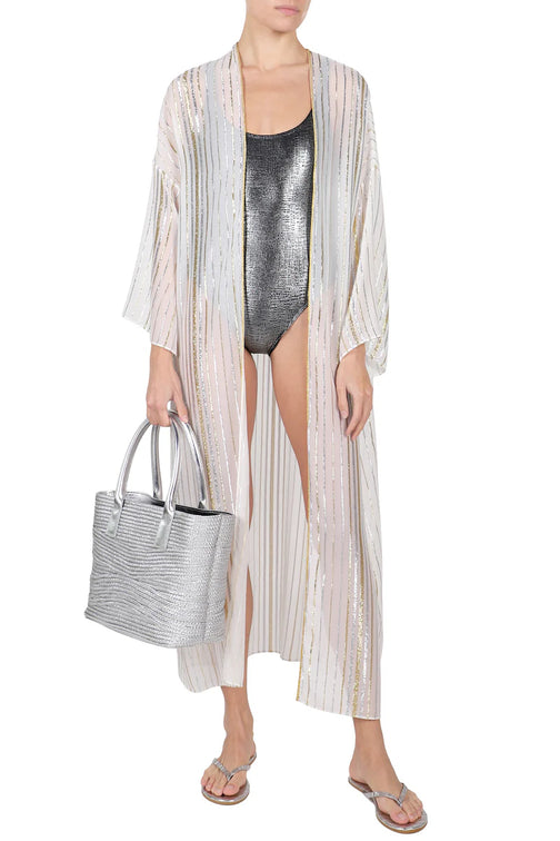 Metallic Stripe Cover Up ( White Gold Silver)