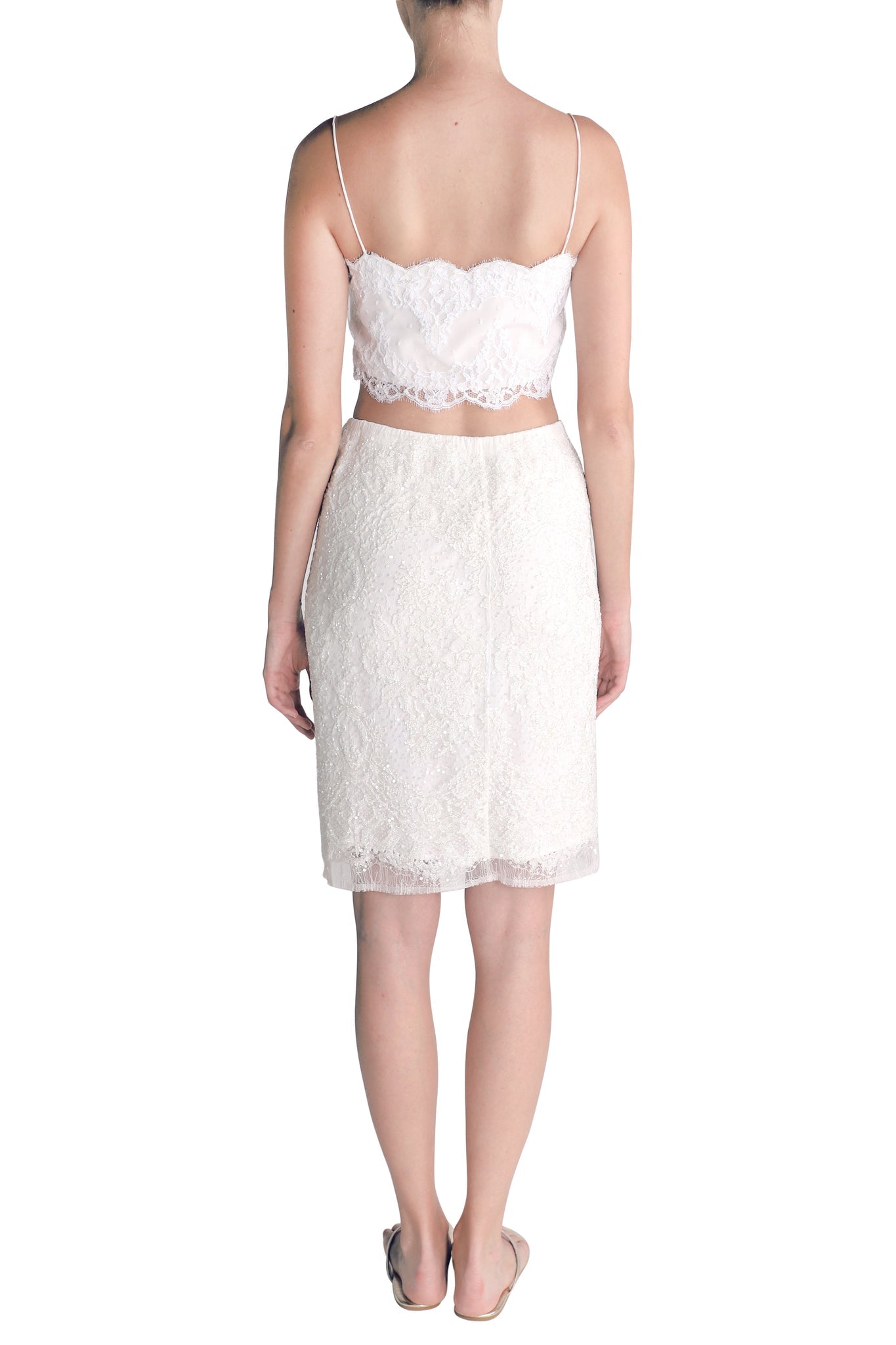 Lace Beaded Skirt (White)