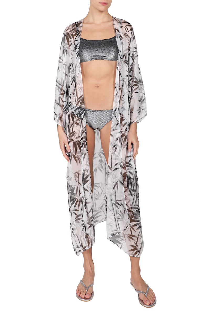 Silk Chiffon Cover Up (White Black Bamboo)