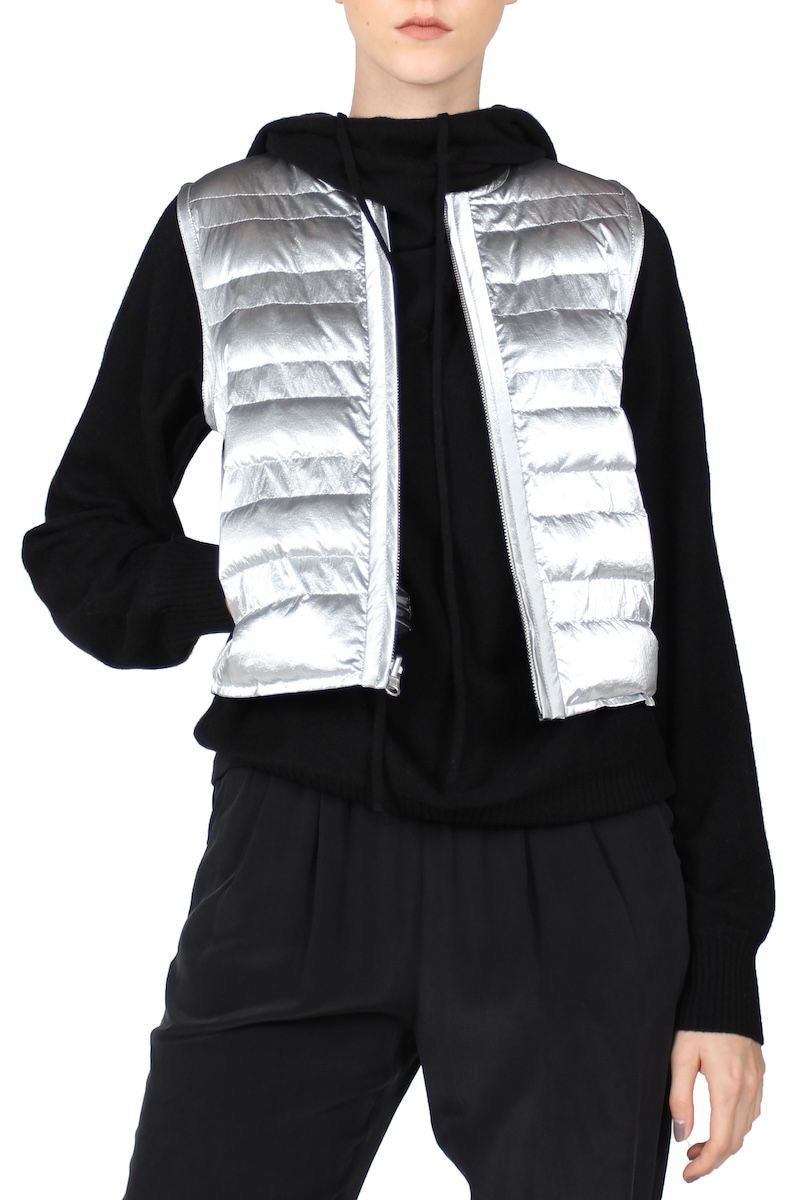 Metallic Reversible Down Vest ( Black Silver)