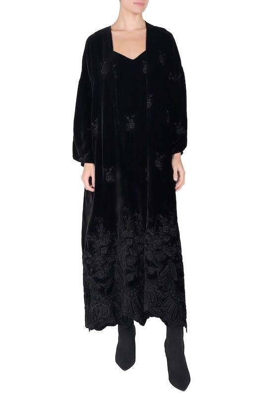 Embroidered Velvet Coat ( Black)