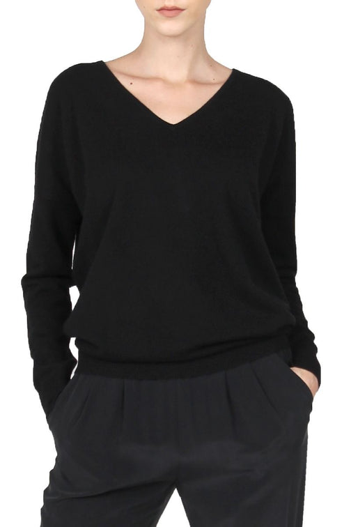 Cashmere V Neck Sweater ( Black)