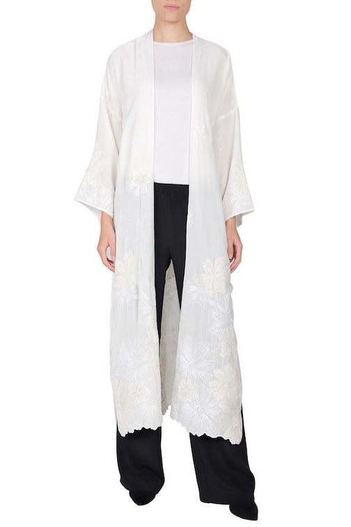 Embroidered Velvet Cover Up ( White White)