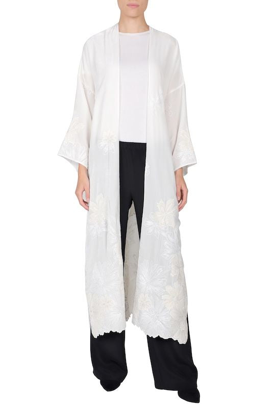 Embroidered Velvet Cover Up ( White White)