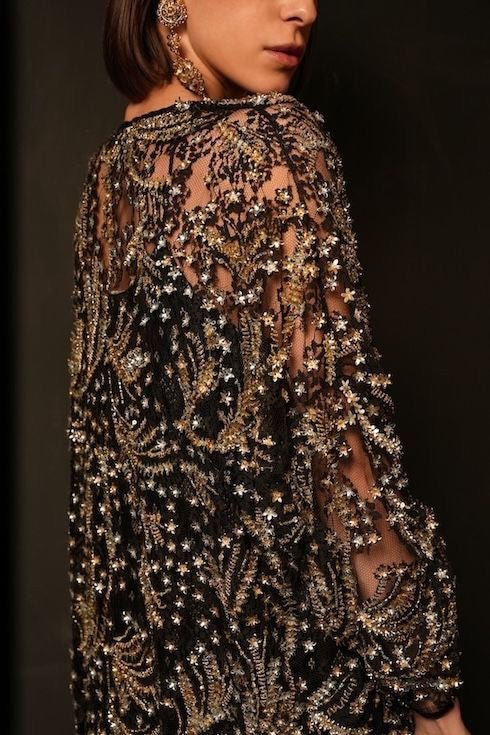 Black Gold Lace Cover Up with Flowers ( Black Gold)