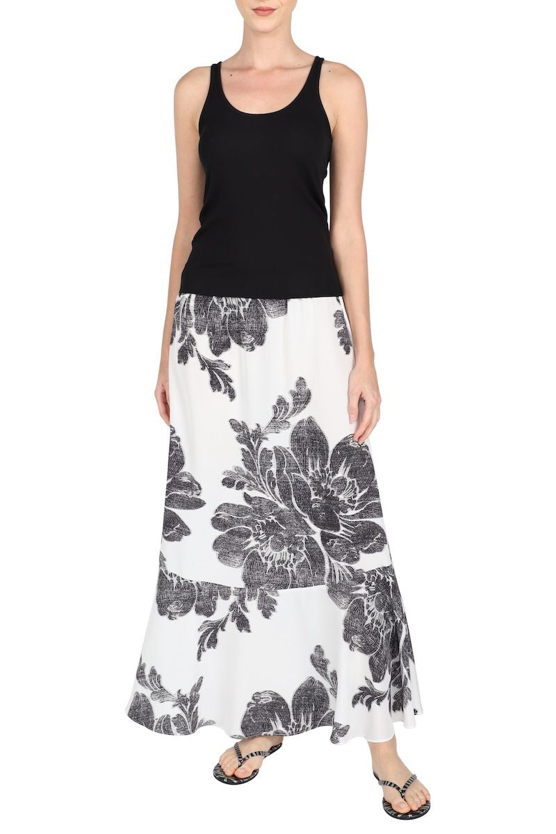 Crepe Skirt (White Black Big Flower)