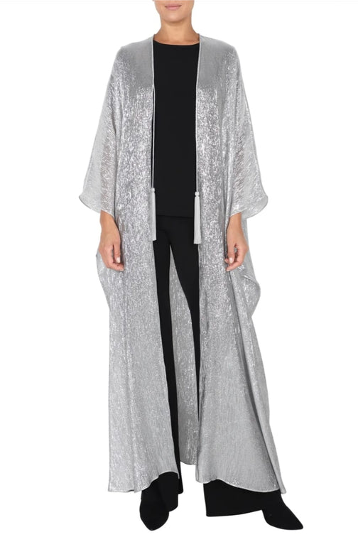 Metallic Cover Up with Handmade Tassels ( Silver)
