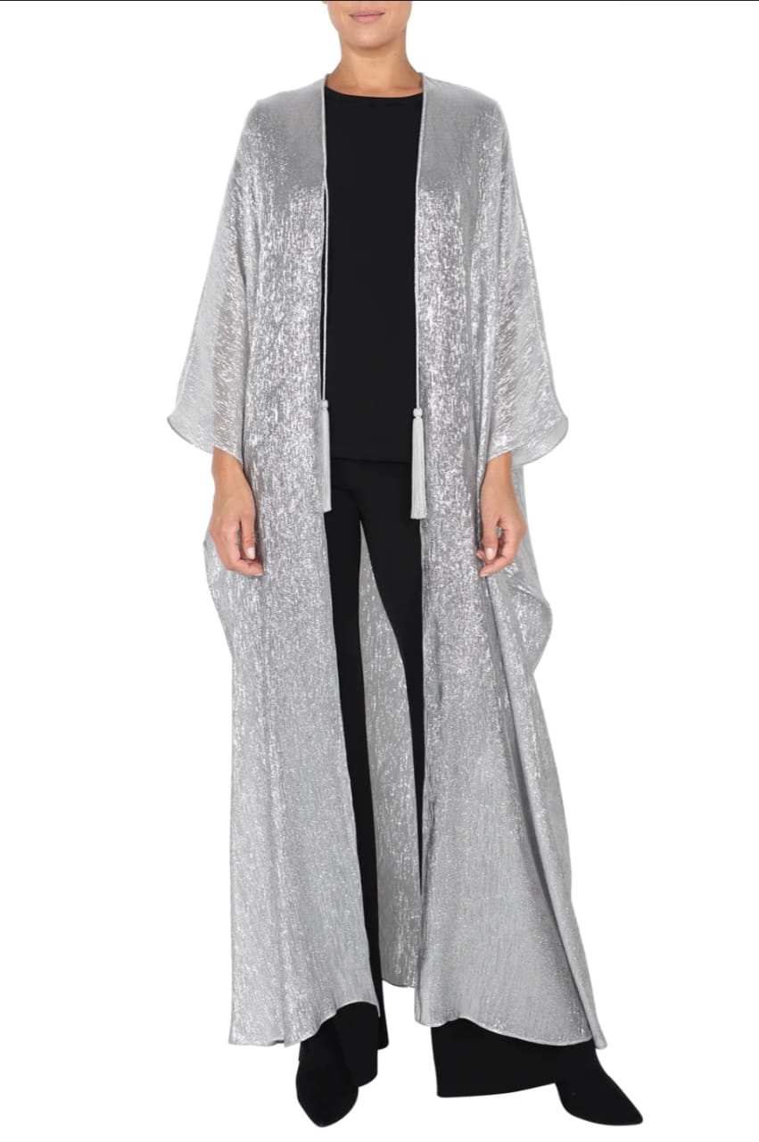 Metallic Cover Up with Handmade Tassels ( Silver)