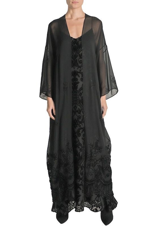 Embroidered Georgette Coat ( Black)