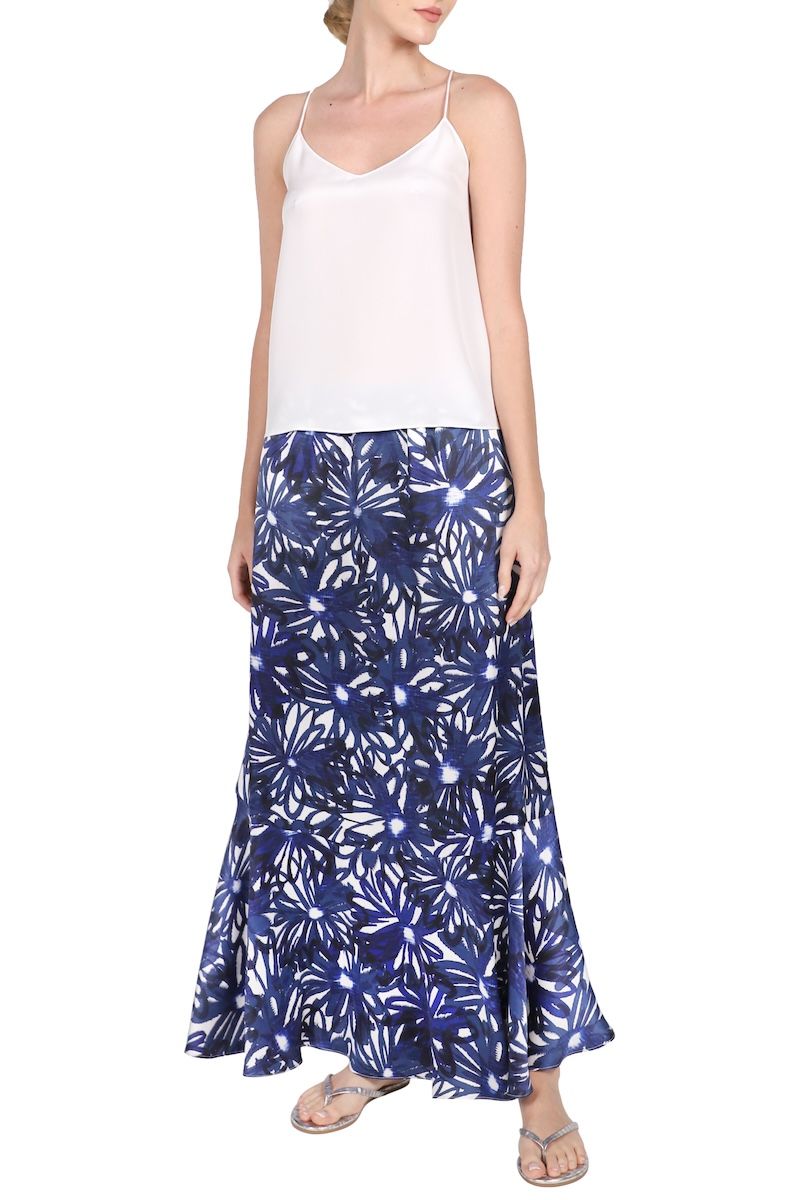 Satin Skirt (Blue Black Flower)