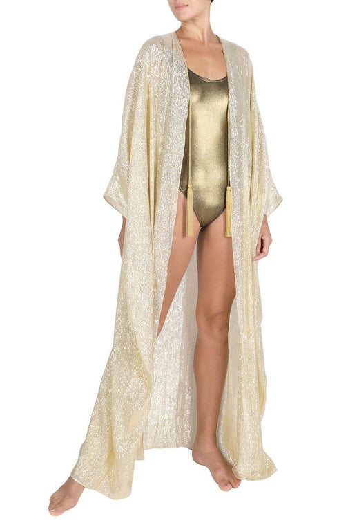 Metallic Cover Up with Handmade Tassels ( Dark Gold)