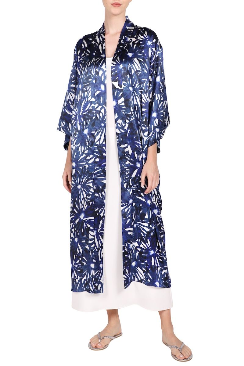 Printed Kimono (Blue Black Flowers)