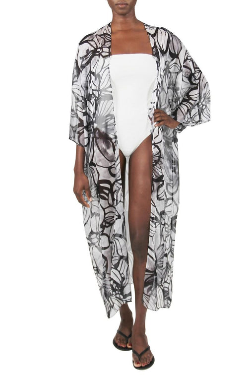 Printed Babani Cover Up ( Hibiscus White Black)