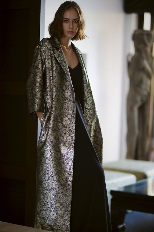 Long Oriental Trench Coat ( Black Gold)