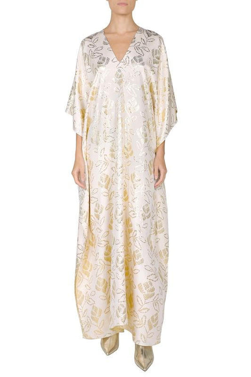 Metallic Floral Boubou ( White Gold)
