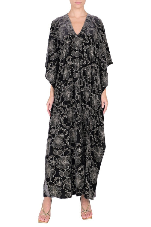 Embroidered Velour Boubou (Grey  Gold)