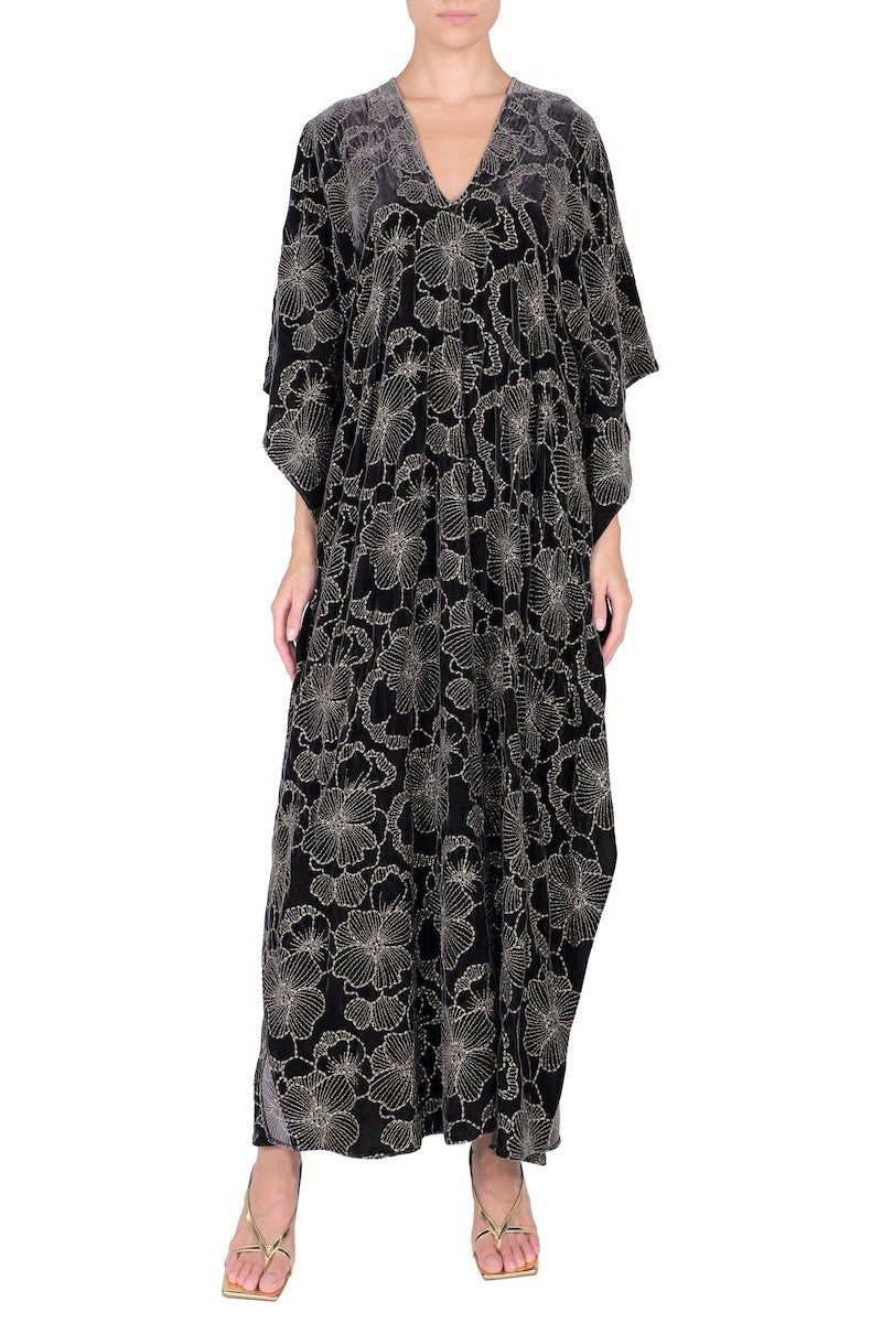 Embroidered Velour Boubou (Grey  Gold)